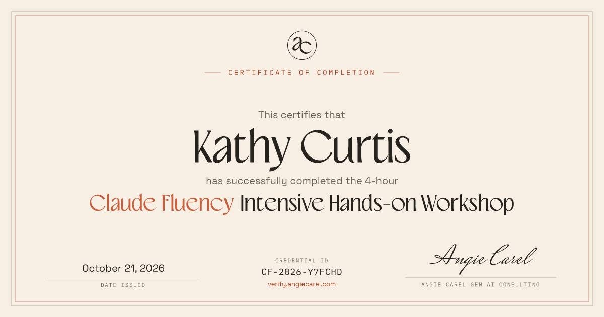 Certificate of completion for Kathy Curtis